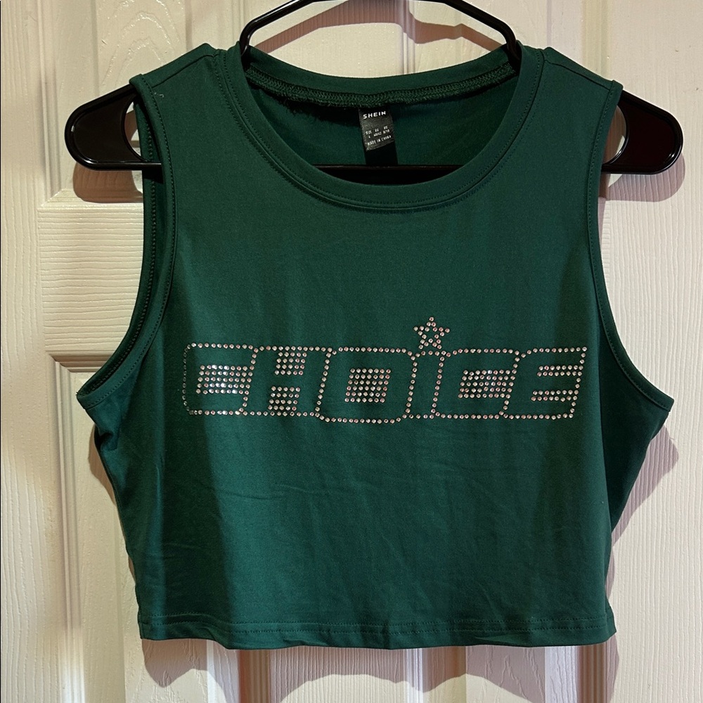 SHEIN Emerald Green Crop Top with 'Choice' Design